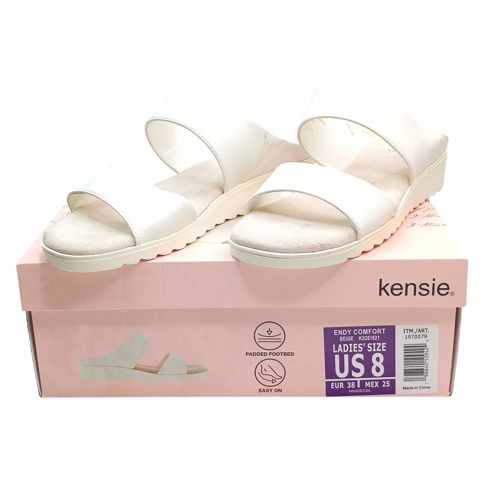Kensie Endy Comfort Sandals Women Size 8 Beige Padded Footbed Slide KS261621